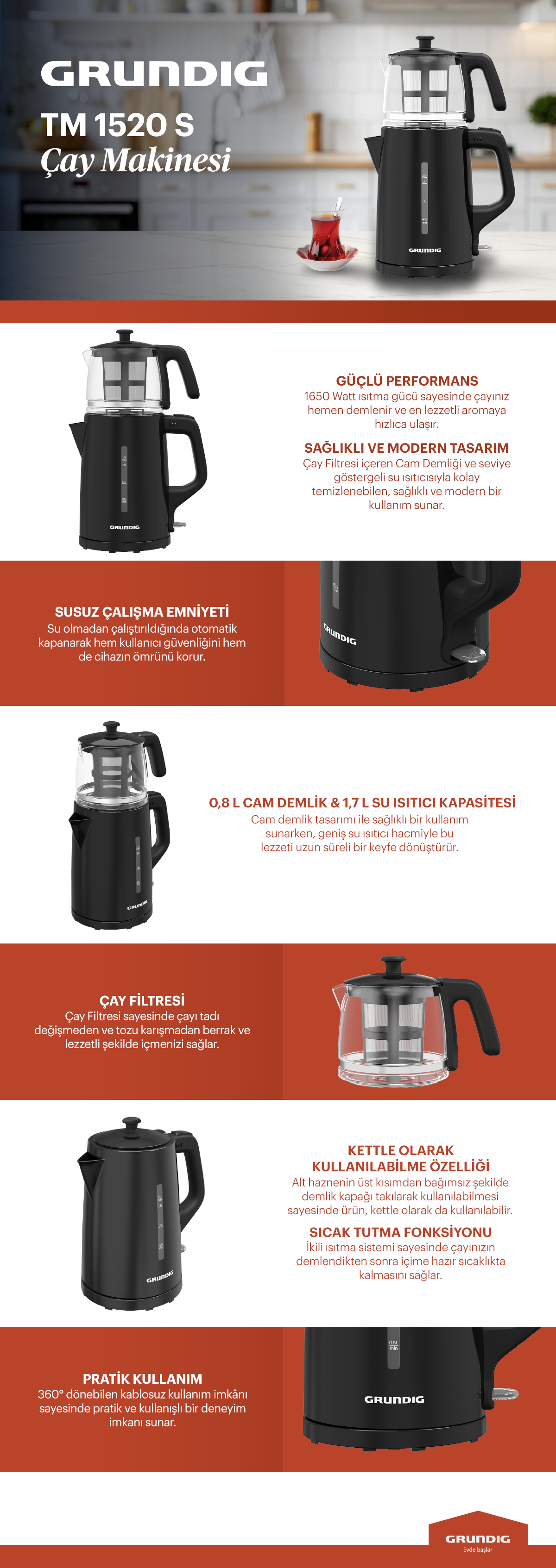 Grundig cam demlikli çay makinesi tanıtım görseli
