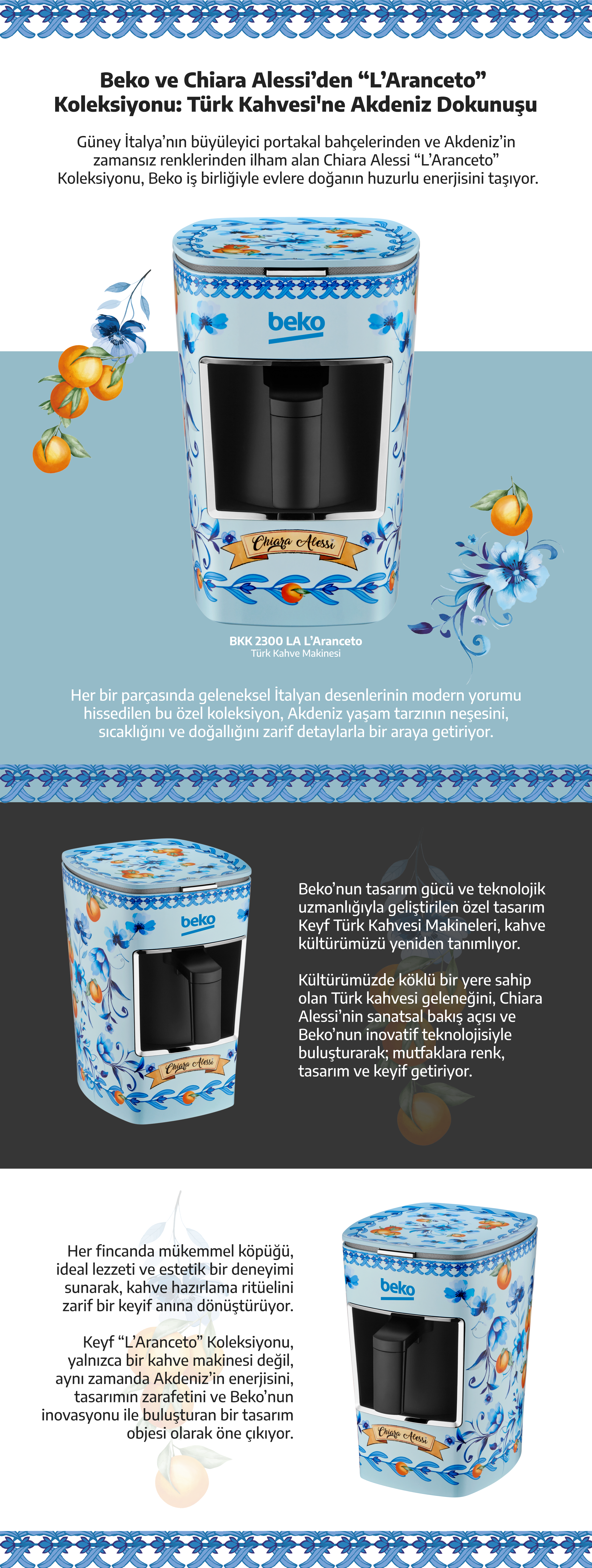 Beko Chiara Alessi BKK 2300 LA L’Aranceto Türk Kahve Makinesi